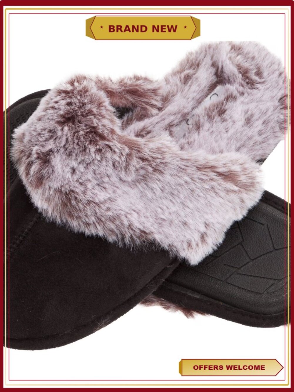 Faux Fur Memory Foam Scuff Slippers for Women - Indoor/Outdoor Comfort
